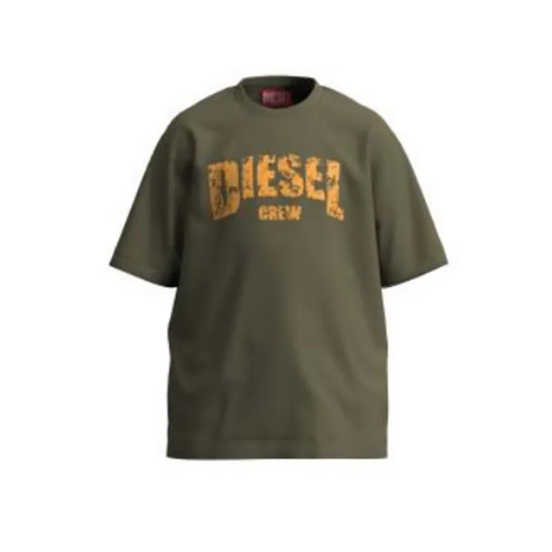 ARMY GREEN TSHIRT ORANGE DISTRESSED LOGO SHORT SLEEVE / J02868-K511
