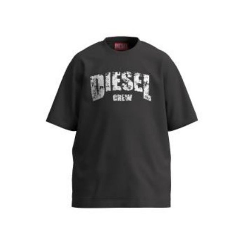 BLACK TSHIRT SHORT SLEEVE WHITE DISTRESSED LOGO / J02868-K900