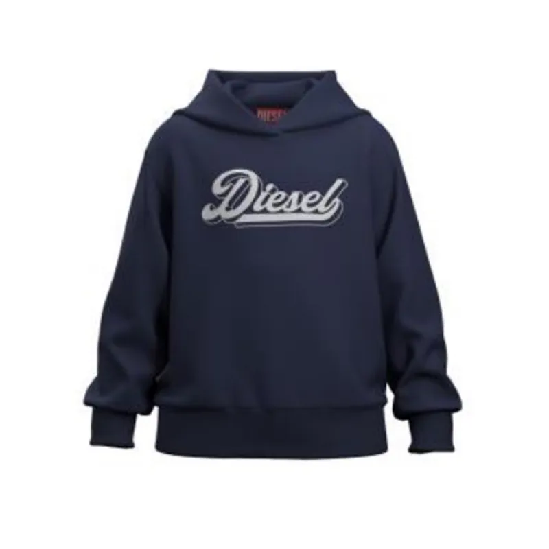 NAVY HOODED SWEATTOP WHITE DSL LOGO RIBBED CUFF & WSTBAND / J02872-K8AT