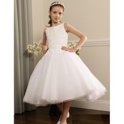 WHITE DRESS BEADED 3D LACE BODICE TULLE SKIRT / 126613