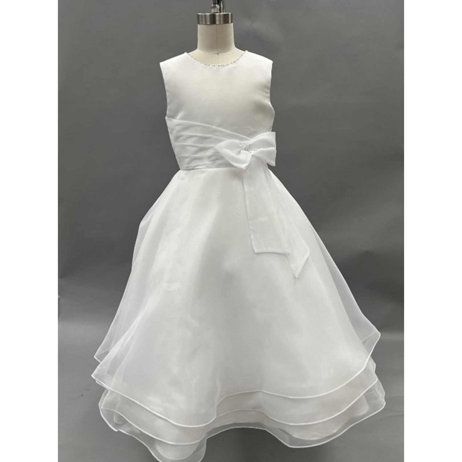WHITE DRESS LAYERED ORGANZA BOW AT WAIST / 121306