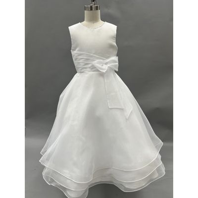 WHITE DRESS LAYERED ORGANZA BOW AT WAIST / 121306
