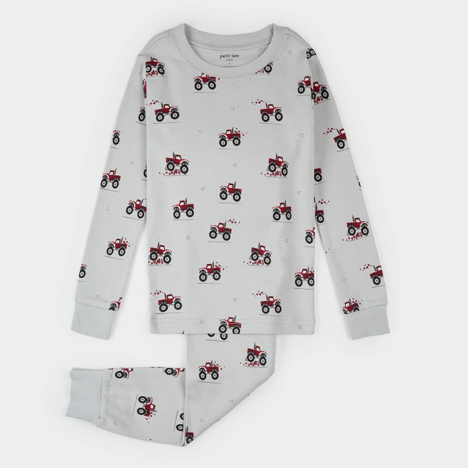 2PC LIGHT GREY PYJMAMA SET RED TRUCK PRINT / 26SRS10Q04