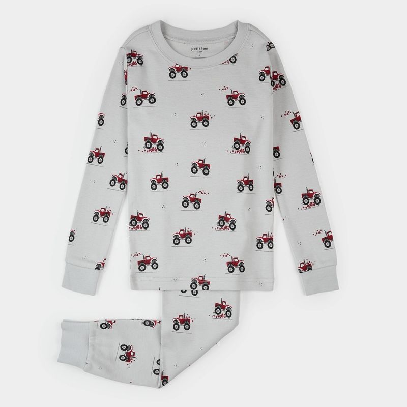 2PC LIGHT GREY PYJMAMA SET RED TRUCK PRINT / 26SRS10Q04