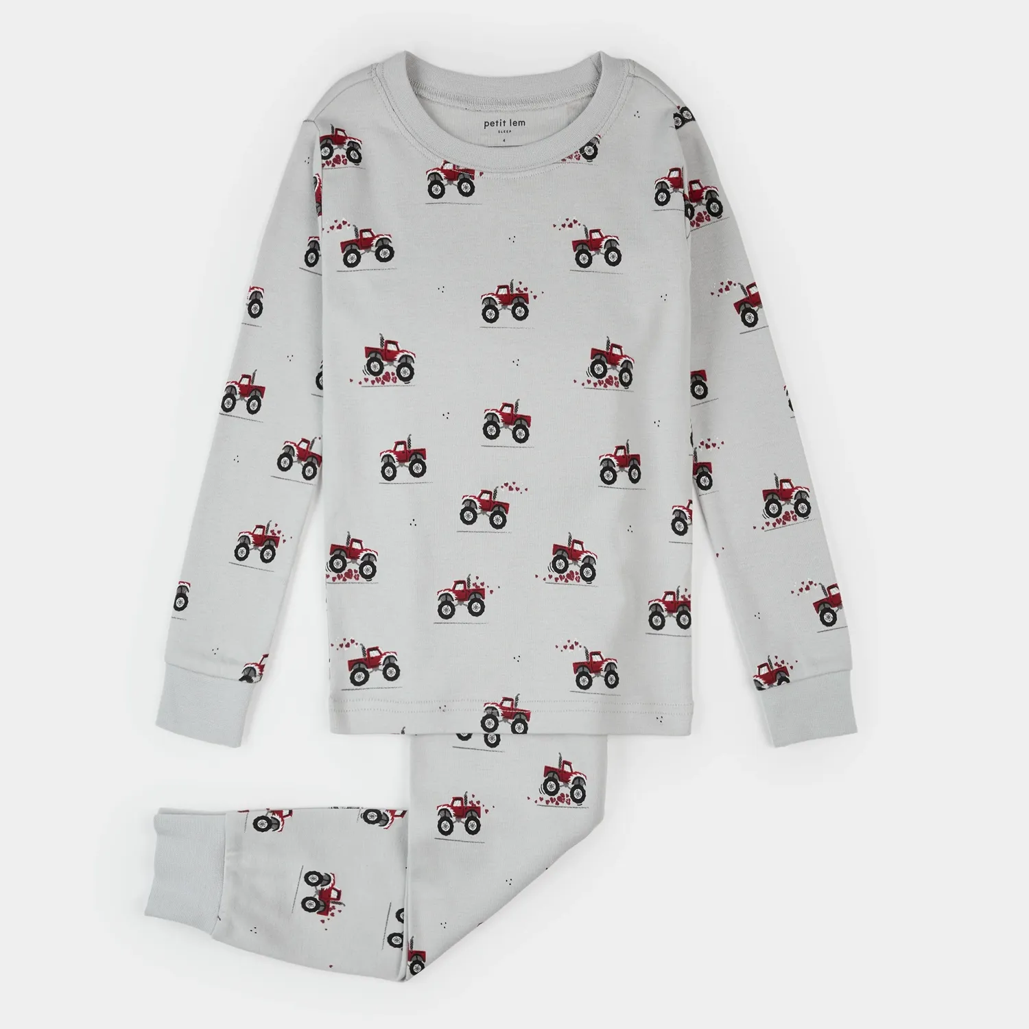 2PC LIGHT GREY PYJMAMA SET RED TRUCK PRINT / 26SRS10Q04