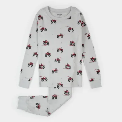 2PC LIGHT GREY PYJMAMA SET RED TRUCK PRINT / 26SRS10Q04