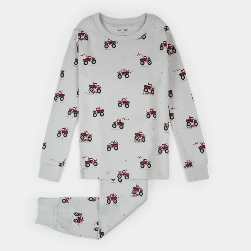 2PC LIGHT GREY PYJMAMA SET RED TRUCK PRINT / 26SRS10Q04