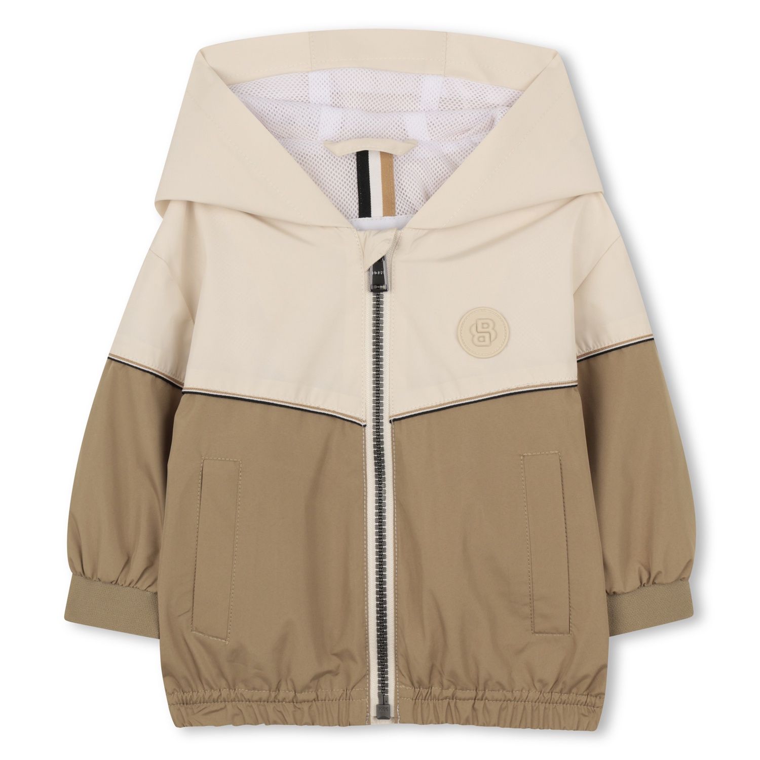 BEIGE & BROWN WINDBREAKER HOODED ZIP CLOSURE / J52860-295