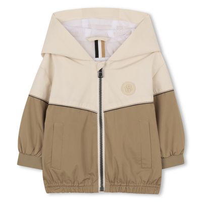 BEIGE & BROWN WINDBREAKER HOODED ZIP CLOSURE / J52860-295