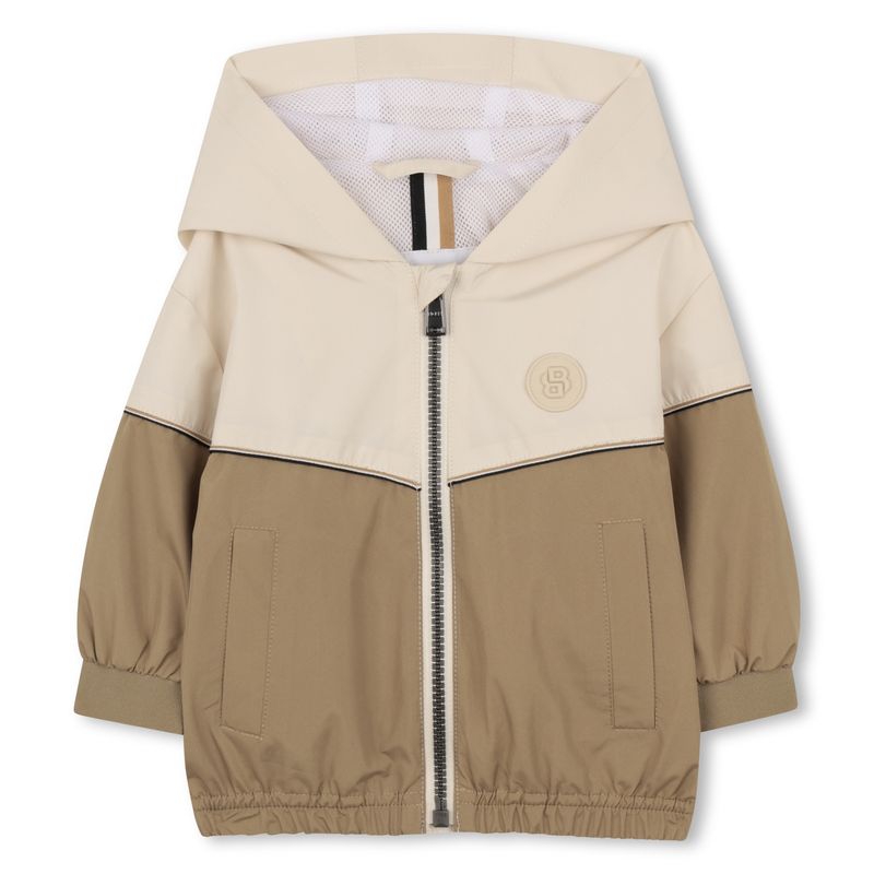 BEIGE & BROWN WINDBREAKER HOODED ZIP CLOSURE / J52860-295