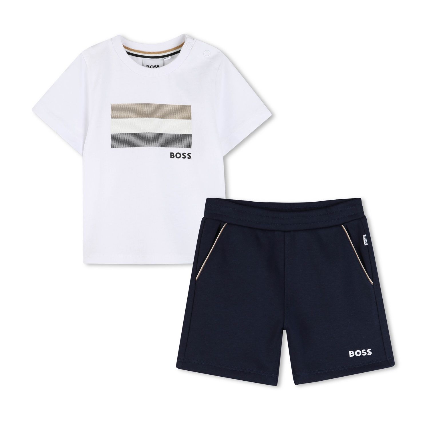 2PC WHITE & NAVY SHORT SET WHT TSHIRT NAVY SHORTS / J52847-849
