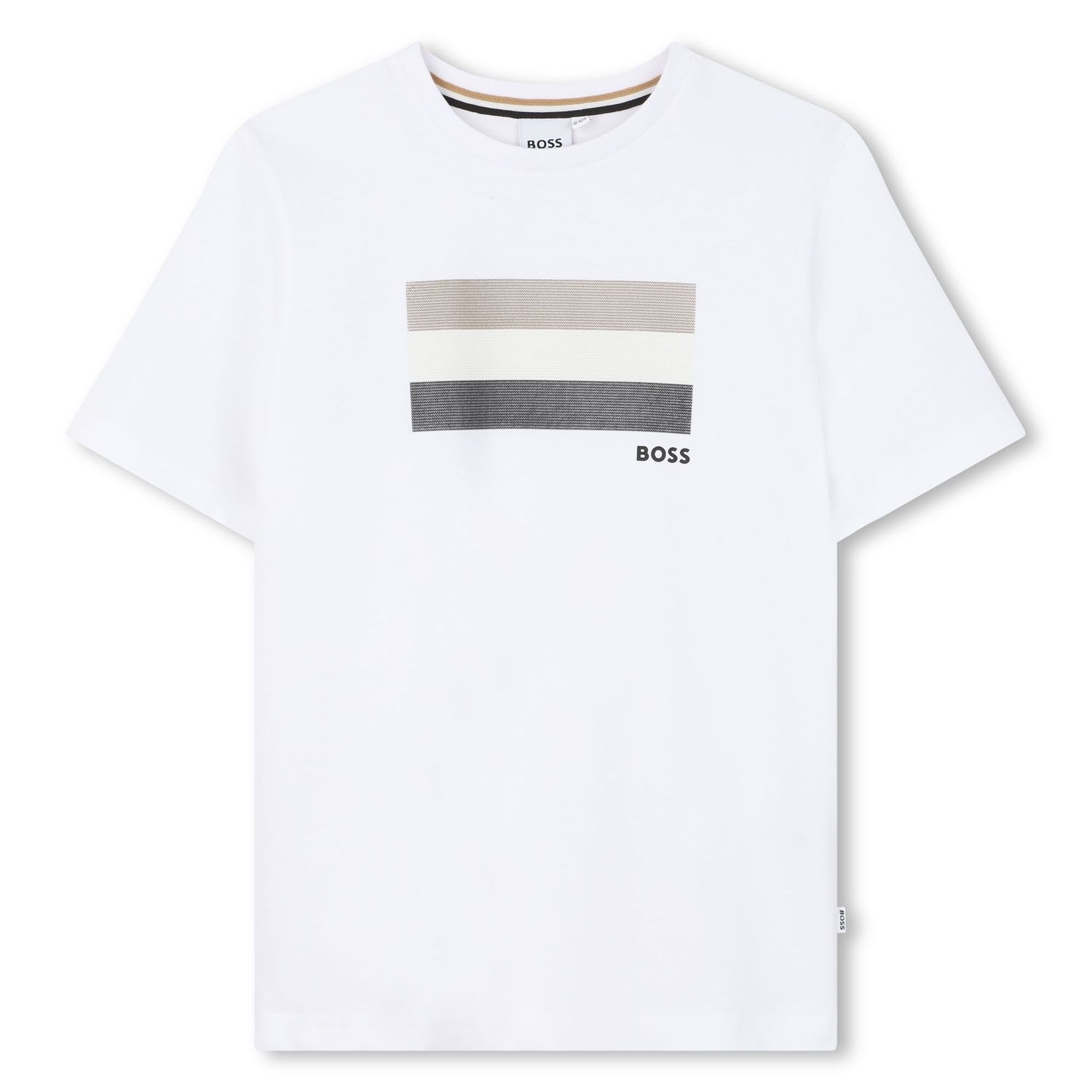 WHITE SHORT SLEEVE TSHIRT BEIGE & BLCK STRIPE TRIM / J52979-10P
