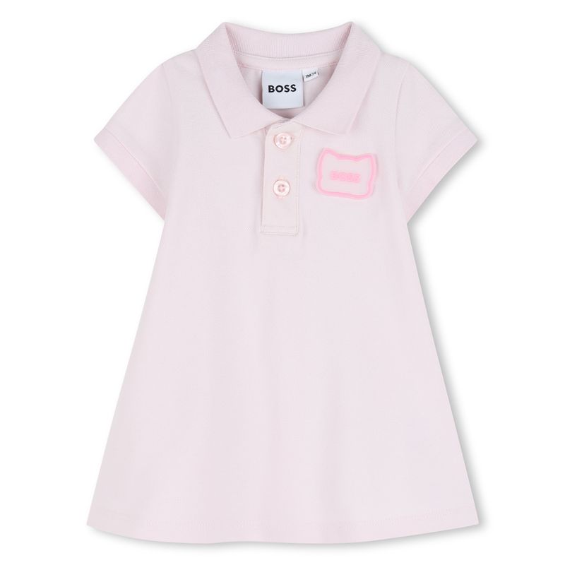 PINK POLO COTTON PIQUE DRESS SHORT SLEEVE RUBBER BADGE APPLIQUE / J53084-46L