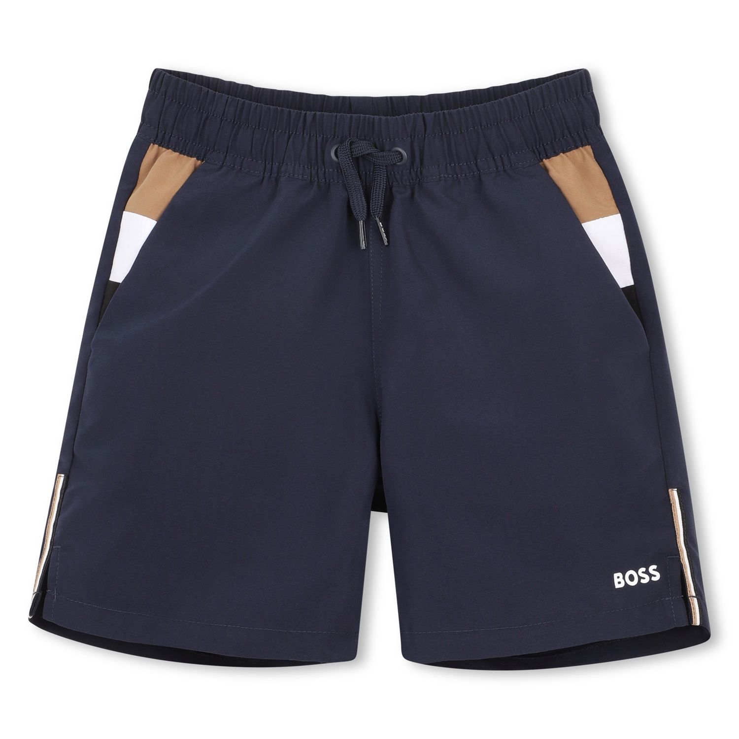 NAVY SURFER SHORT BRWN & WHITE TRIM LOGO / J52837-849