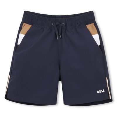 NAVY SURFER SHORT BRWN & WHITE TRIM LOGO / J52837-849
