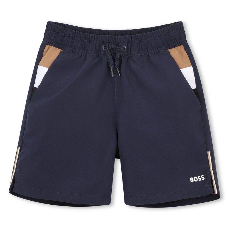 NAVY SURFER SHORT BRWN & WHITE TRIM LOGO / J52837-849