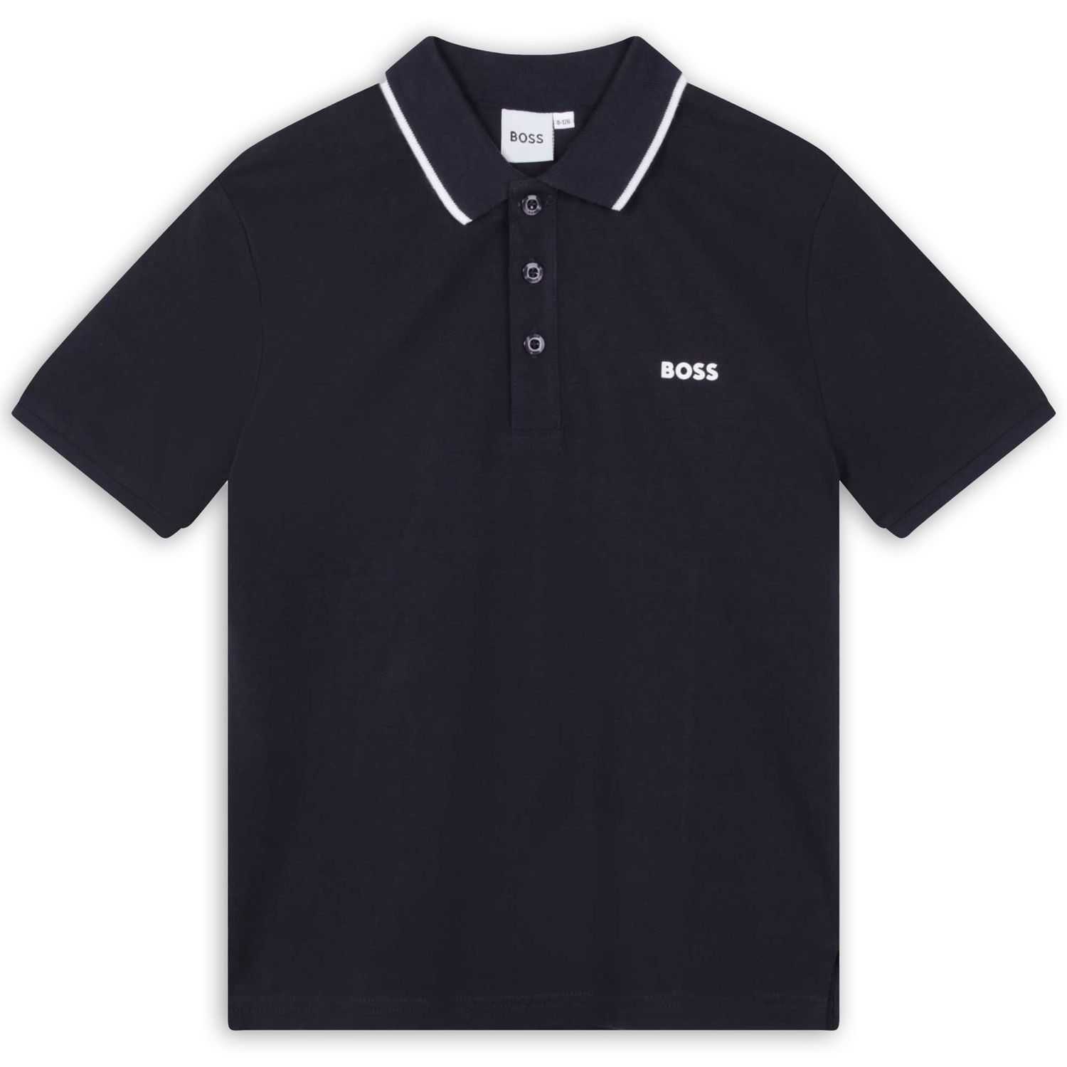 NAVY POLO TSHIRT SHORT SLEEVE WHITE TRIM & LOGO / J25P26-849