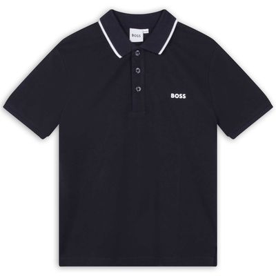 NAVY POLO TSHIRT SHORT SLEEVE WHITE TRIM & LOGO / J25P26-849