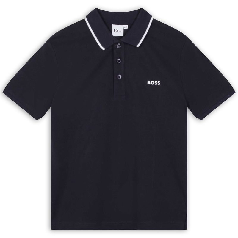 NAVY POLO TSHIRT SHORT SLEEVE WHITE TRIM & LOGO / J25P26-849