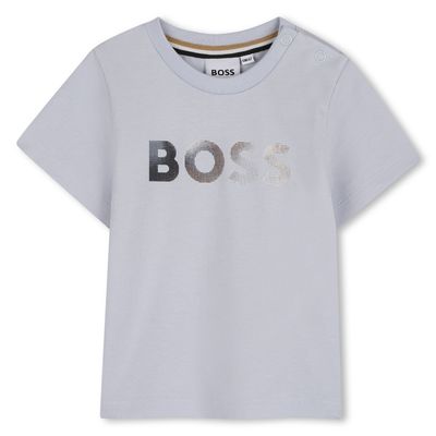PALE BLUE TSHIRT COTTON JERSEY BOSS LOGO SHORT SLEEVE / J52887-78K