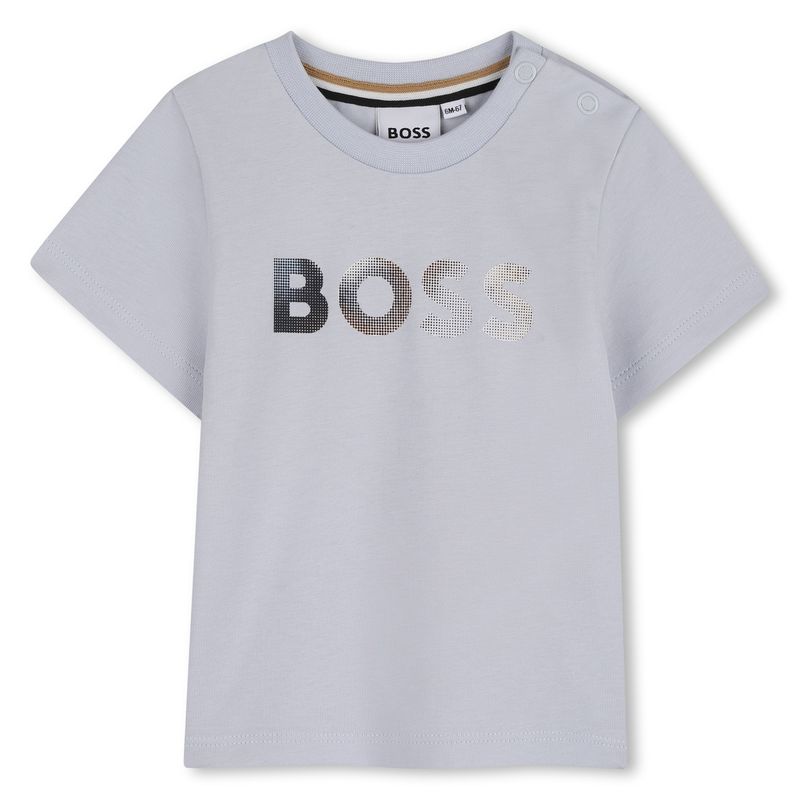 PALE BLUE TSHIRT COTTON JERSEY BOSS LOGO SHORT SLEEVE / J52887-78K
