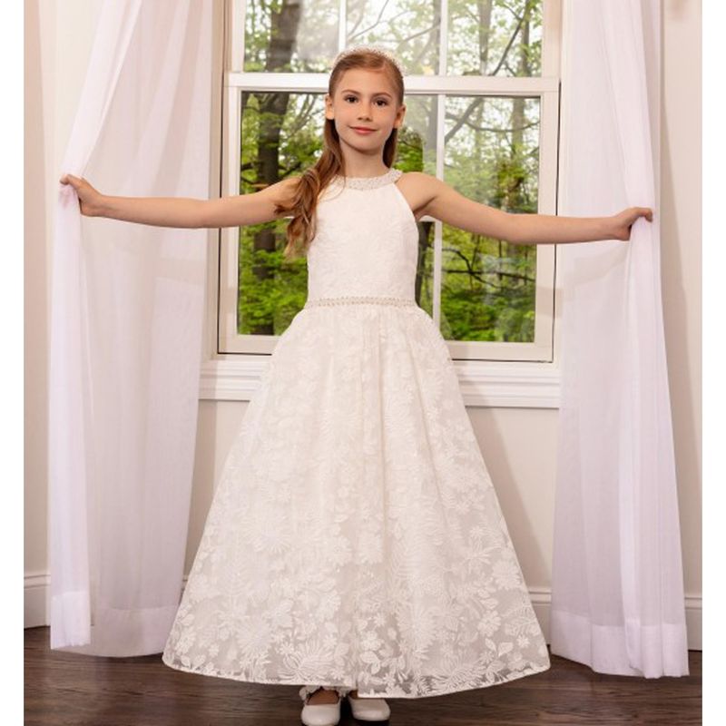 DIAMOND WHITE DRESS ALL LACE HALTER SPARKLY TULE SKIRT BEADED NECKLINE & WAIST / 19403 DIAMOND WHITE DRESS ALL LACE HALTER SPARKLY TULE SKIRT BEADED NECKLINE & WAIST / 19403