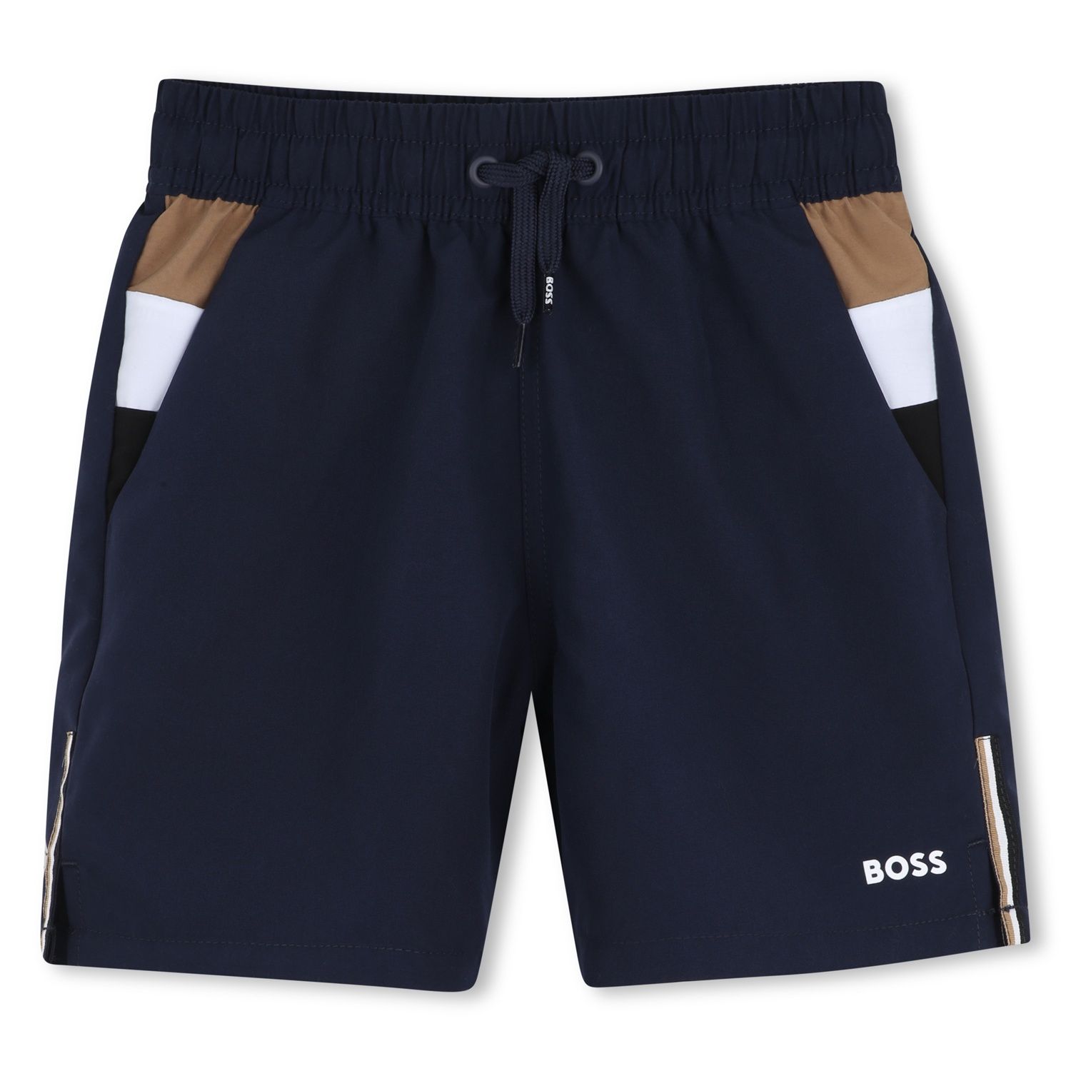 NAVY SURFER SHORT BOSS LOGO BRWN & WHT TRIM / J52898-849