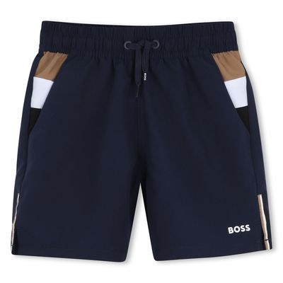 NAVY SURFER SHORT BOSS LOGO BRWN & WHT TRIM / J52898-849
