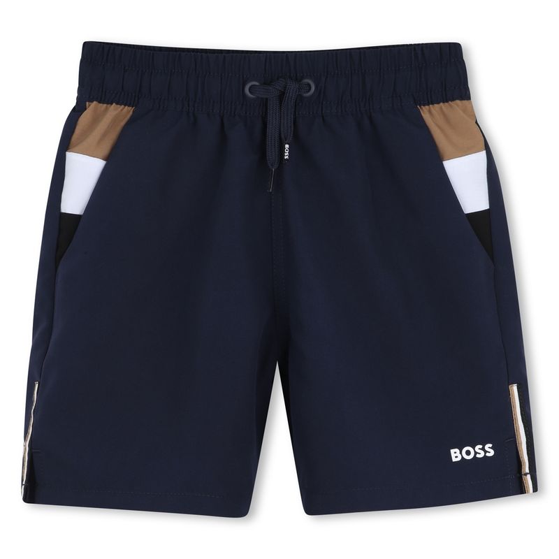 NAVY SURFER SHORT BOSS LOGO BRWN & WHT TRIM / J52898-849