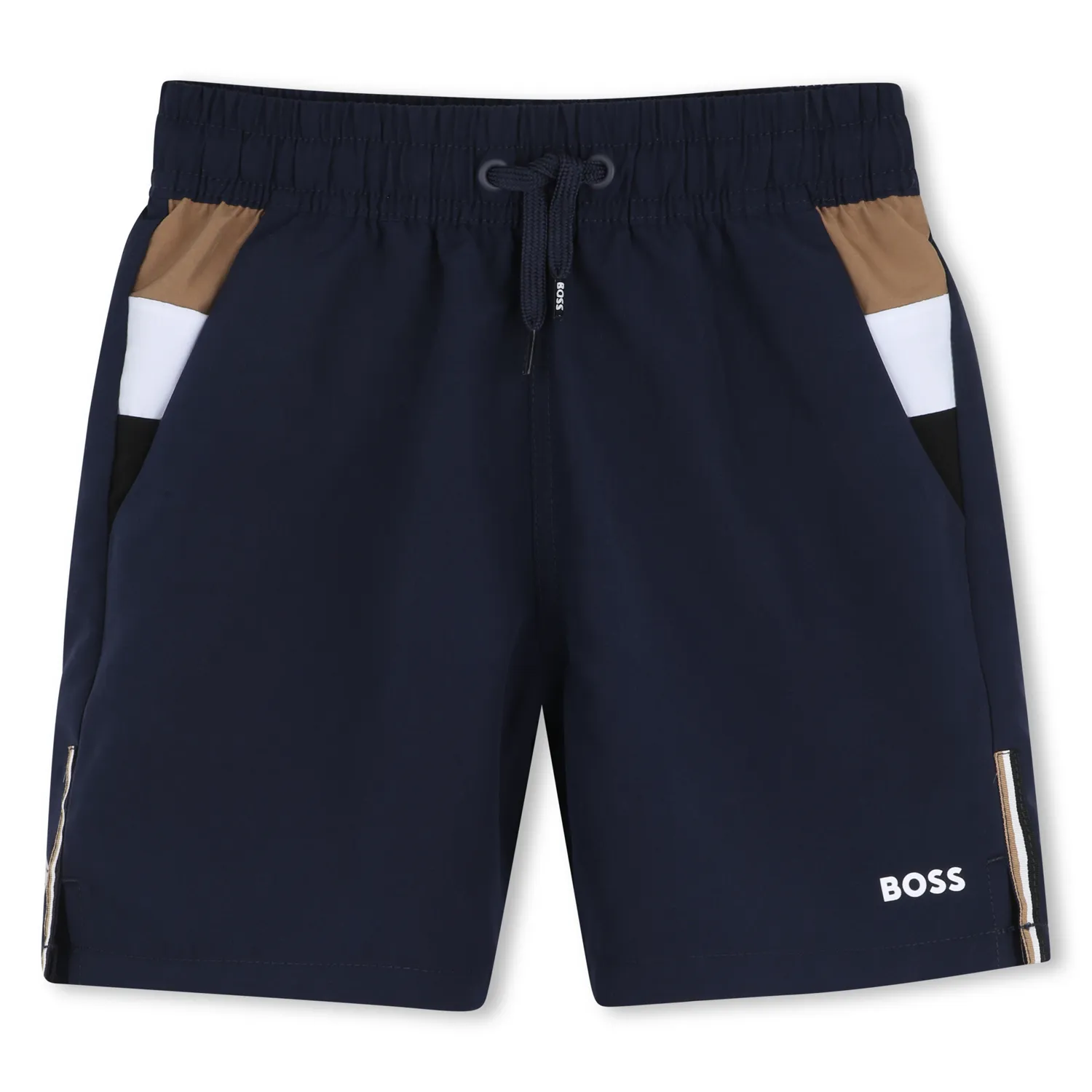 NAVY SURFER SHORT BOSS LOGO BRWN & WHT TRIM / J52898-849
