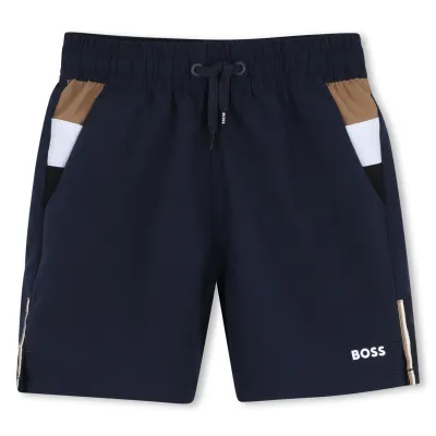 NAVY SURFER SHORT BOSS LOGO BRWN & WHT TRIM / J52898-849