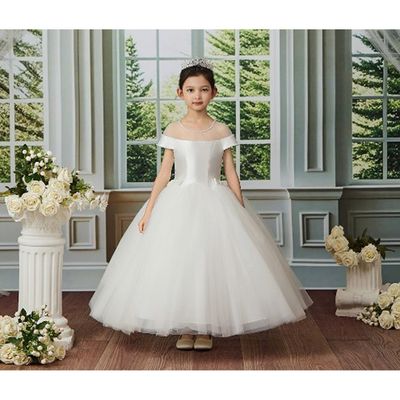 OFF WHITE DRESS MIKADO TOP PEARL NECKLACE WITH TULLE SKIRT / 25190