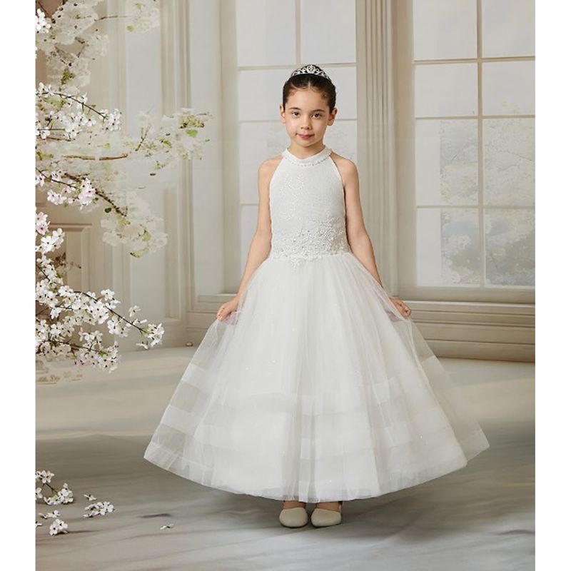 OFF WHITE DRESS HALTER LACE TOP SPARKLY SKIRT FLOWERS ON WAIST / Z25217 OFF WHITE DRESS HALTER LACE TOP SPARKLY SKIRT FLOWERS ON WAIST / Z25217