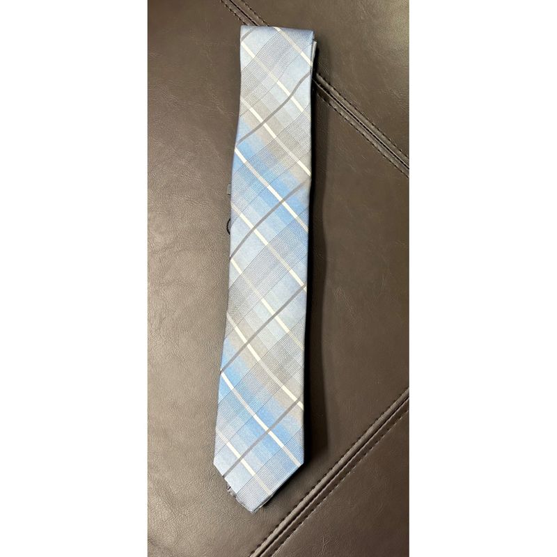 LIGHT BLUE PLAID TIE SILVERY SHIMMER / TIEATTEZ0086 LIGHT BLUE PLAID TIE SILVERY SHIMMER / TIEATTEZ0086