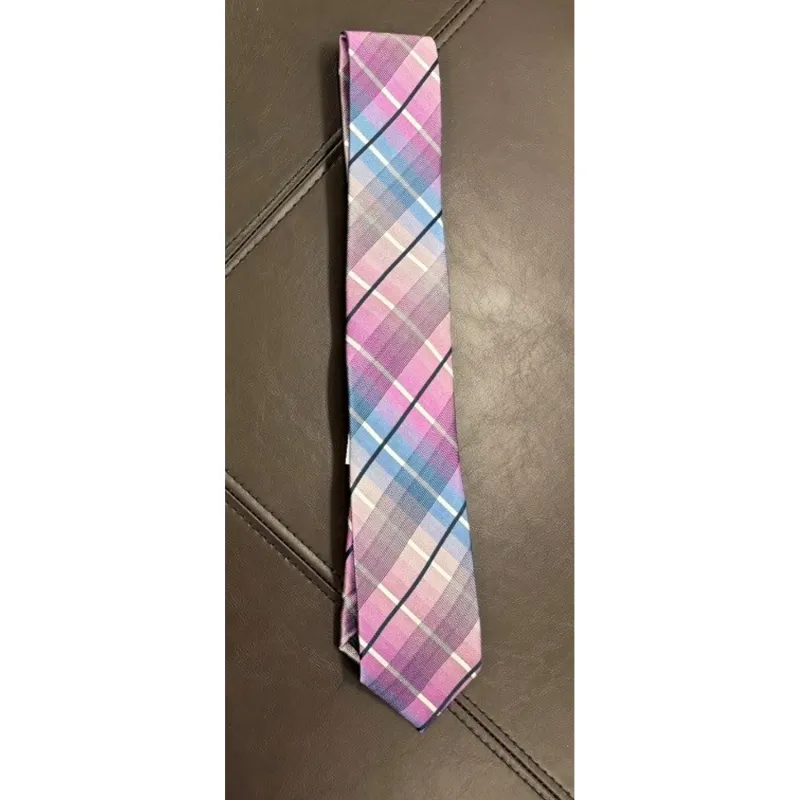 PINK PLAID TIE WHT & BLK / TIEATTEZ0087