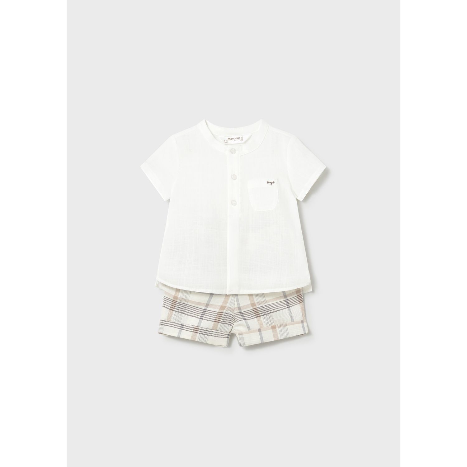 2PC CREAM & BEIGE SHORT SET PLAID SHORTS / 1270-028
