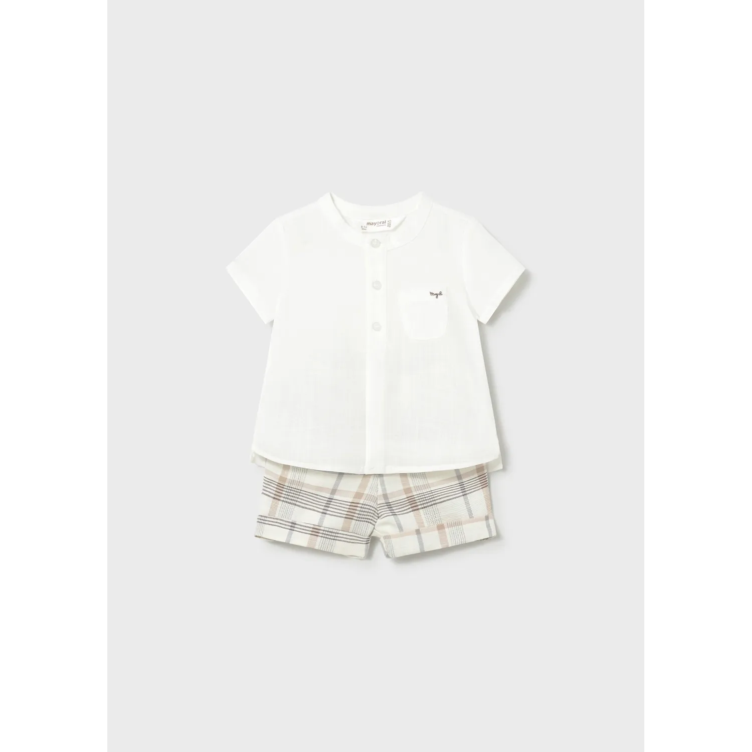 2PC CREAM & BEIGE SHORT SET PLAID SHORTS / 1270-028 2PC CREAM & BEIGE SHORT SET PLAID SHORTS / 1270-028
