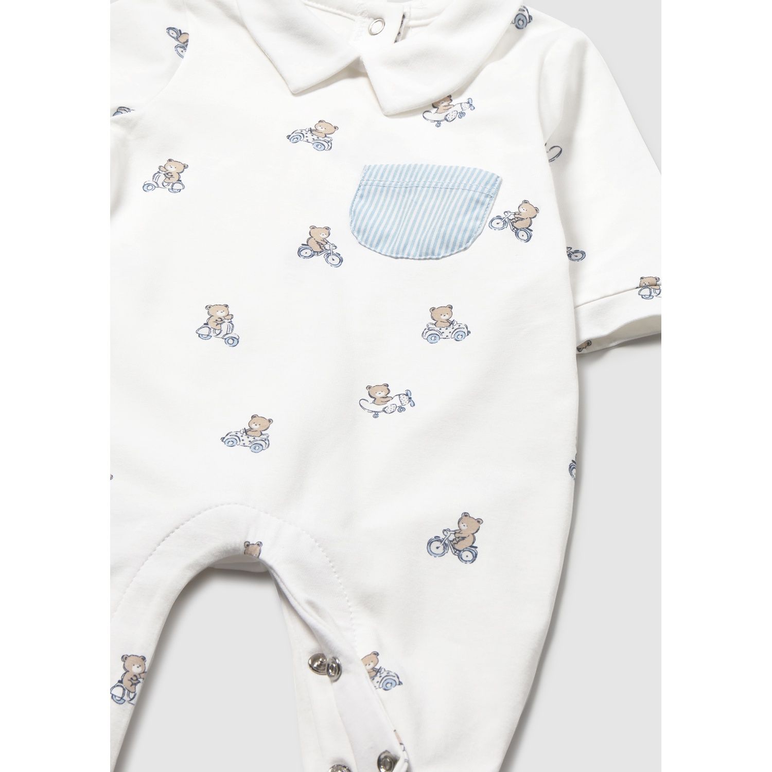 WHITE SLEEPER BLUE STRIPED POCKEDT BEAR ALOVER PRINT / 1716-093