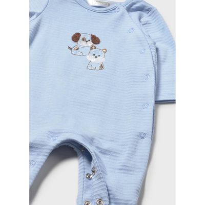 SKY BLUE SLEEPER SIDE CLOSURE PUPPY EMBROIDERY RIBBED EFFECT / 1720-079