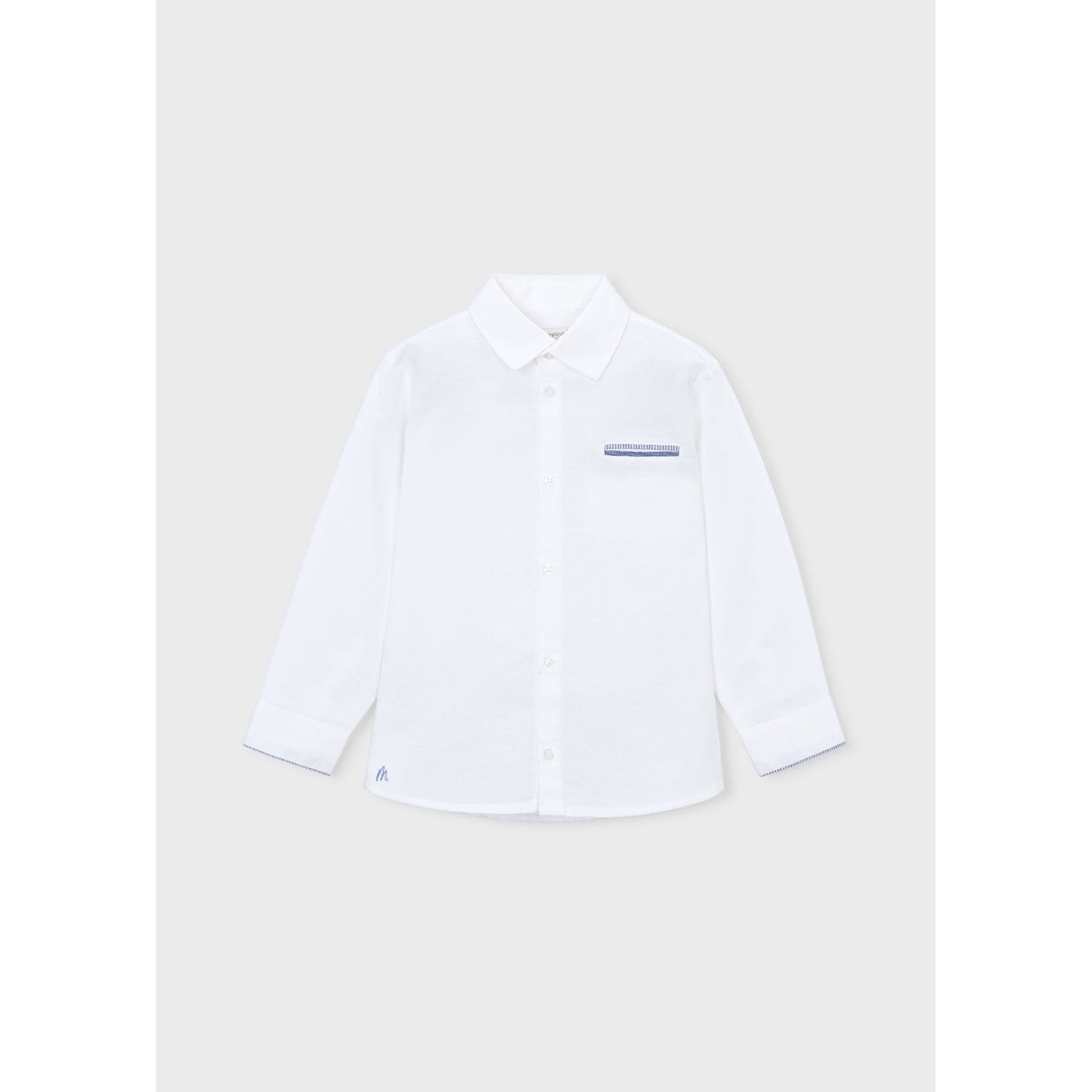 WHITE LINEN SHIRT NAVY TRIM SHORT SLEEVE / 3117-076