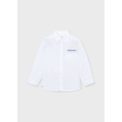 WHITE LINEN SHIRT NAVY TRIM SHORT SLEEVE / 3117-076