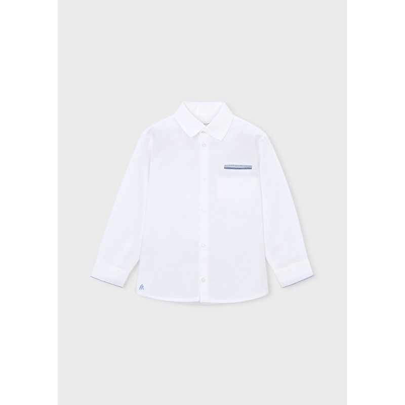 WHITE LINEN SHIRT NAVY TRIM SHORT SLEEVE / 3117-076