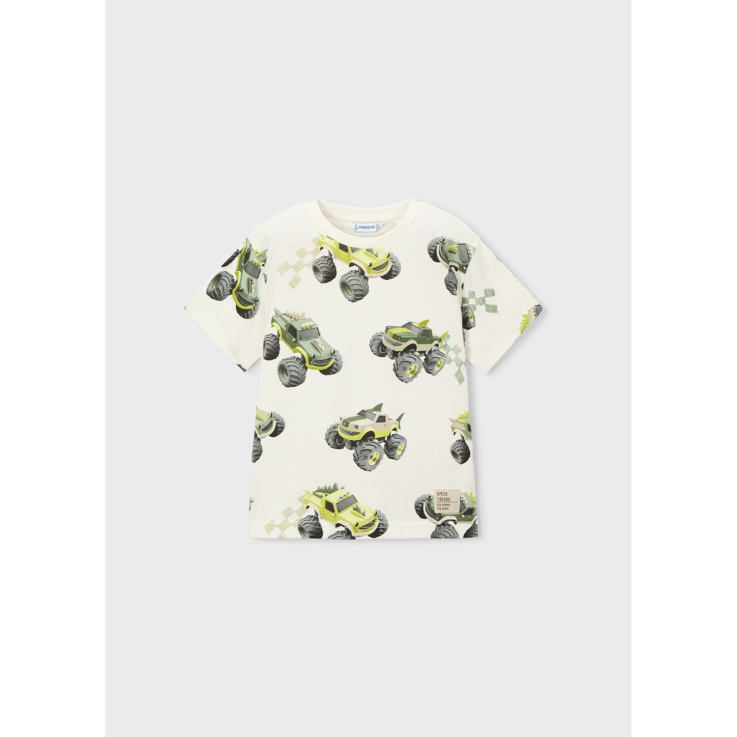 CREAM TSHIRT GREEN TRUCK PRINT SHORT SLEEVE / 3068-067