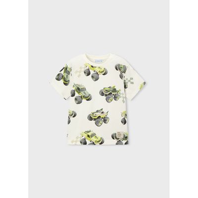 CREAM TSHIRT GREEN TRUCK PRINT SHORT SLEEVE / 3068-067