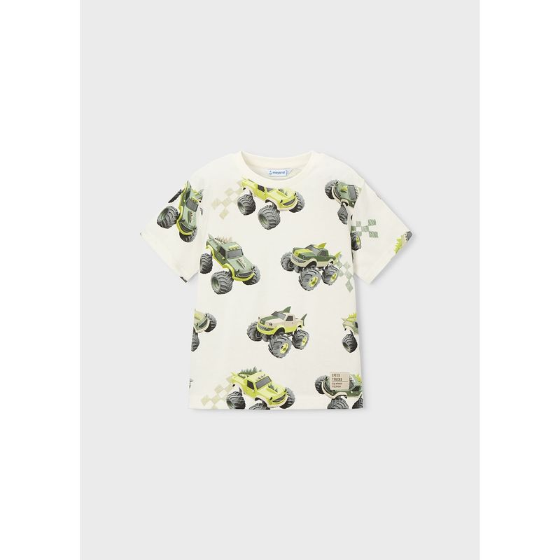 CREAM TSHIRT GREEN TRUCK PRINT SHORT SLEEVE / 3068-067