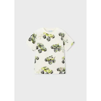 CREAM TSHIRT GREEN TRUCK PRINT SHORT SLEEVE / 3068-067