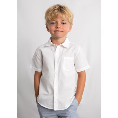 WHITE LINEN SHIRT SHORT SLEEVE / 3112-010