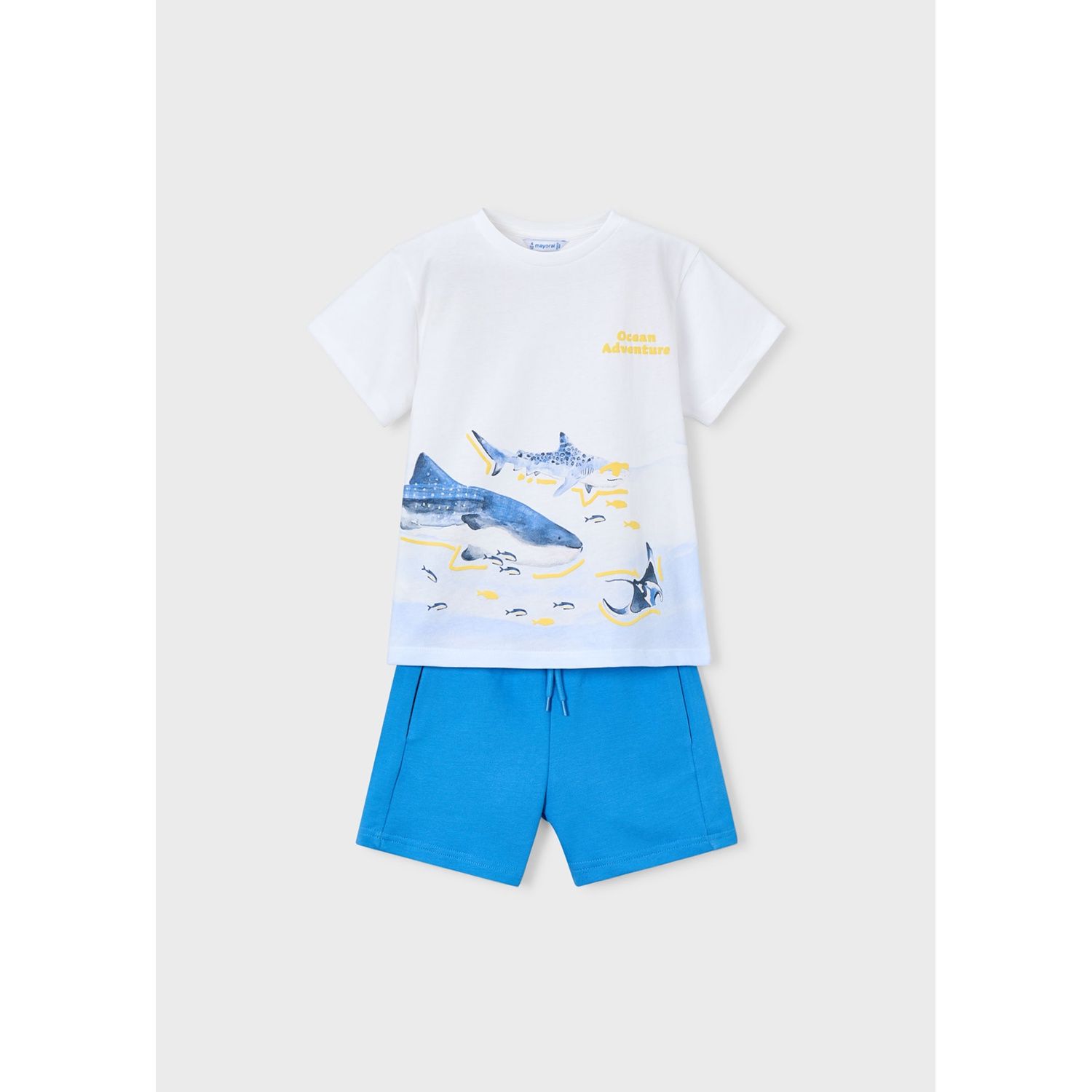 WHITE & BLUE SHORT SET WHALE PRINT / 3610-061