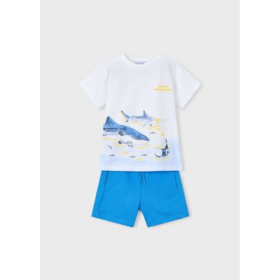 WHITE & BLUE SHORT SET WHALE PRINT / 3610-061
