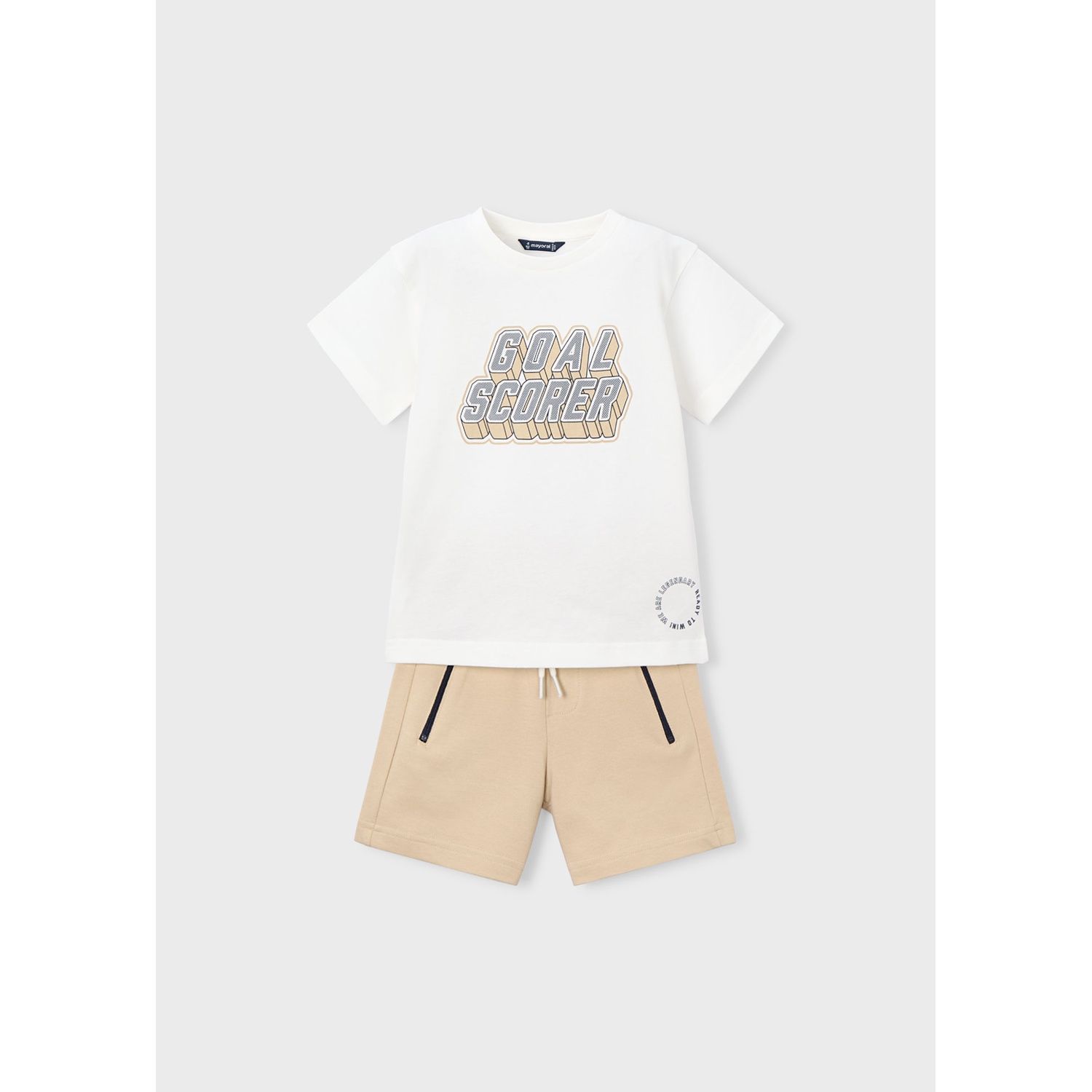 2PC CREAM & BEIGE SHORT SET GOAL SCORER PRINT / 3606-045